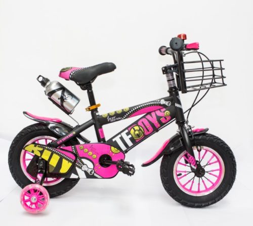 Bicicleta Copii TF BOYS 12'' negru mat/roz 2-4 ani
